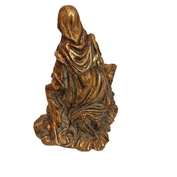 Vintage 1980s Madonna 8" Virgin Mary Jesus Child Figure Resin Gold Brass tone - Picture 8 of 12